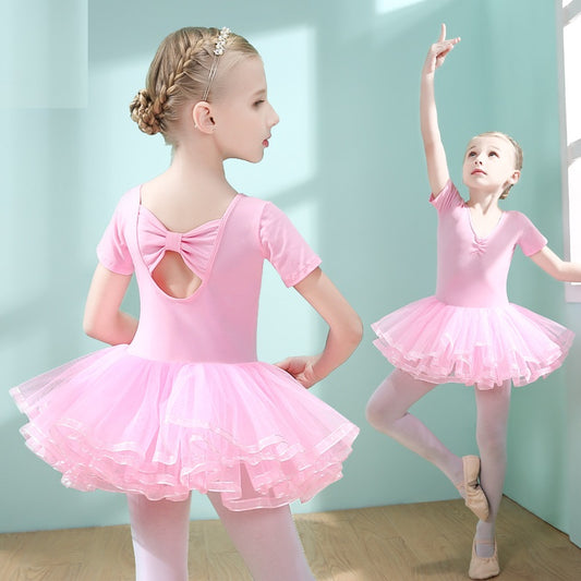 Pink High-end kids dance Princess dress  Ballerina Outfit girls Dance Performance Clothing cotton short/long sleeve