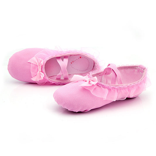 Children's lace-up dance shoes made of canvas, with no laces, elasticated ballet shoes for dancing  pink cat-ear shoes