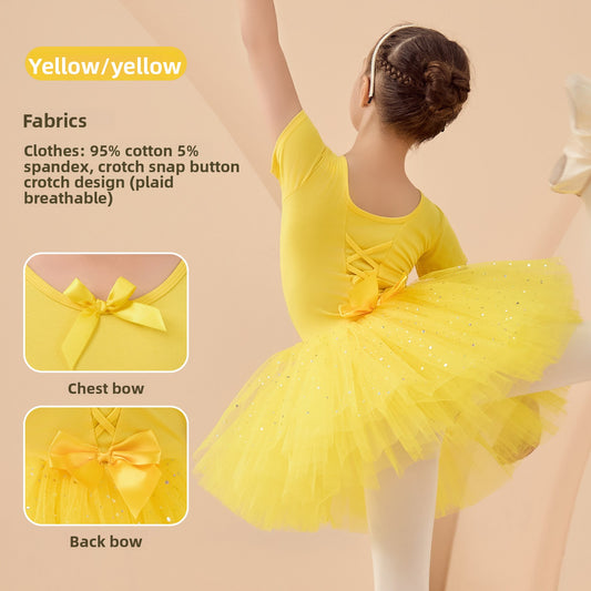 Ballerina Outfit for Girl Ballet Leotards with Skirt Detachable Tutu Dance Costume Princess dress  short/long sleeve cotton