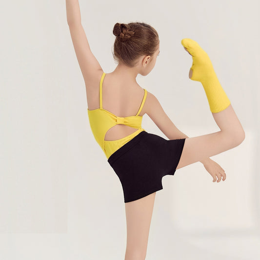 Kids dance Costume set girls cotton Sling  Leotards +black shorts+Anti-slip socks three pieces detachable Dance Costume