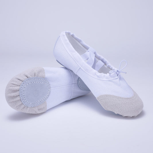 White anti-slip dance shoes, girls' soft-soled ballet shoes, cowhide head professional performance shoes