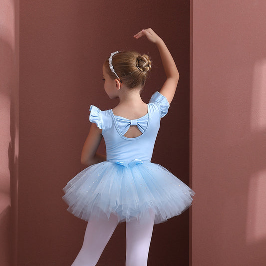 High quality sky blue Girl Ballet Leotards with  Gauze Skirt two pieces sets Princess Little Swan Artistic Skate wears