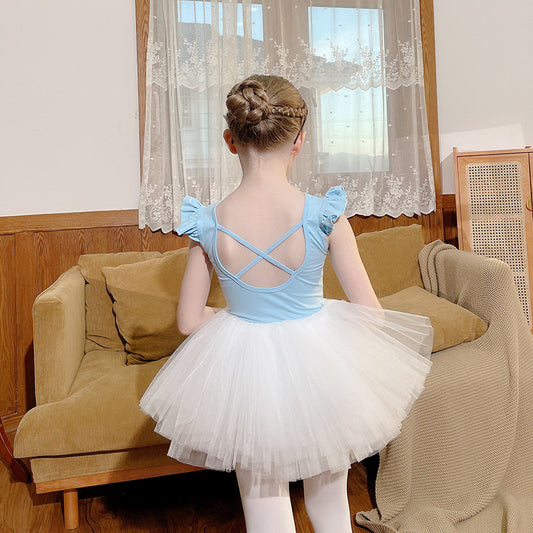 Light blue Crisscross Back girl's ballet dress Detachable Netting fabric Dance Costume kids Ballerina Outfit