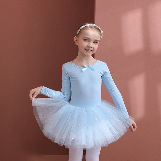 Light blue children ballet Princess dress short/long sleeve Little Swan Artistic Skate wears dance Performance Clothing