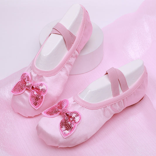 Pink shiny dance shoes for kids - ballet shoes, professional soft-soled performance shoes, anti-slip cat-heel shoes