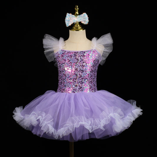 High-end ballet TUTU dress Purple sequin little swan princess dress Stage performance outfit for children's dancing dress