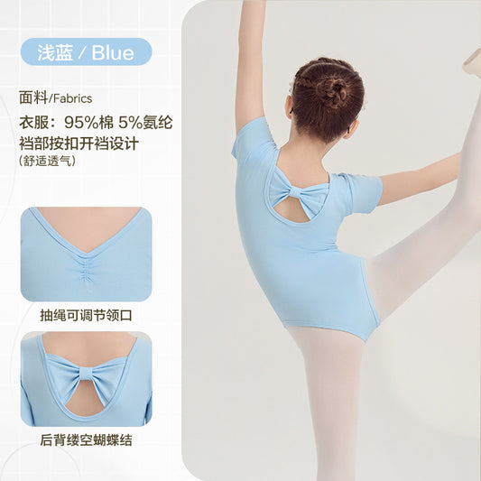 100% cotton kids Ballet Leotards  short /long sleeve  Ballerina  Jumpsuit Performance Costume Dance Costume pink/blue