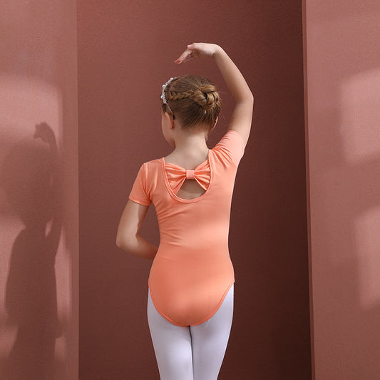 Girls Orange  Ballet Leotards Knowkot Back Ballerina jumpsuit Dance Costume Performance Clothing