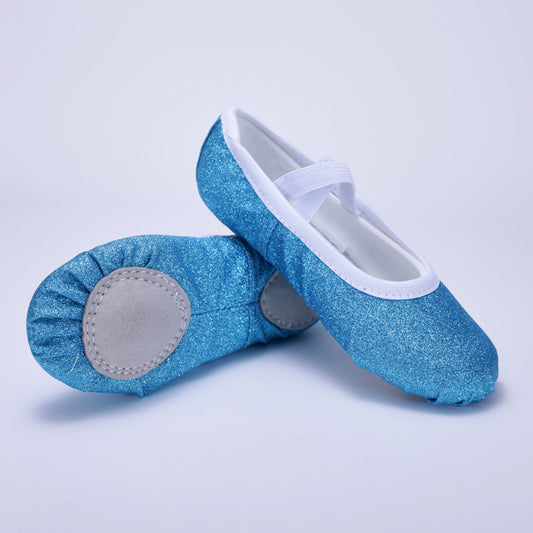 Blue ballet shoes, girls' dance shoes, tieless performance shoes, professional soft-soled anti-slip cat-heel shoes