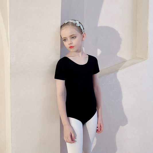balck Princess Little Swan Artistic Skate wears cotton Girl Ballet Leotards short /long sleeve Knowkot Back
