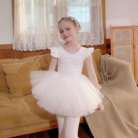 White sleeveless children's dance dress Dance Costume Detachable Tutu Dance Costume Separate Ballet Leotards with Skirt