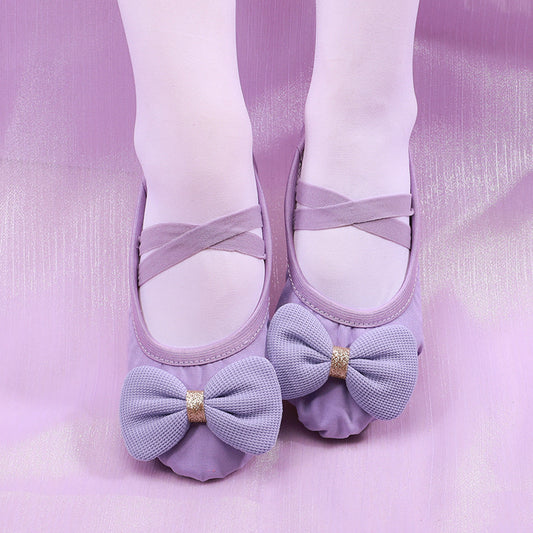 Purple bow tie dancing shoes, stage girl performance shoes, professional ballet anti-slip shoes, figure cat claw shoes