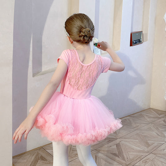 Girls Dance Ballet Leotard with Skirt Lace Cap Short Sleeve Ballerina Dancewear Rhythmic Gymnastics purple