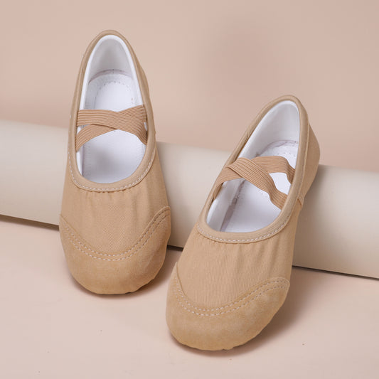Sheepskin head kids' dance shoes, ballet shoes, milkshake color anti-slip shoes, soft-soled performance shoes