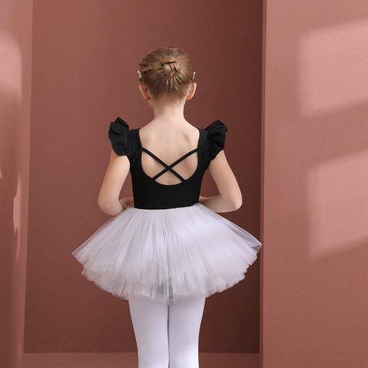 Black kids Ballerina Outfit Girl Ballet Leotards with white Gauze  Skirt Detachable Little Swan Tutu Dance Costume cotton