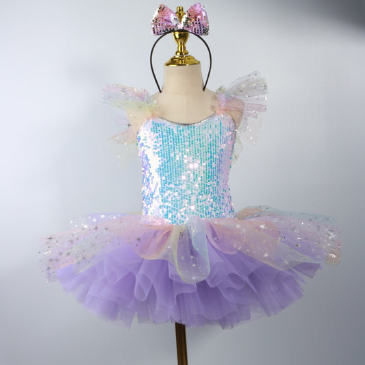 Dance dress, ballet dress little swan dance costume, colorful children's dancing puff-sheer dress,Kids tutu dress
