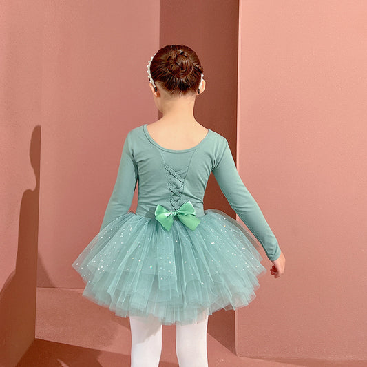 Sparkly chiffon Dance Dress kids Princess Tutu Dance Costume Autumn and winter long sleeve cotton Ballerina Outfit