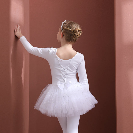 Autumn/winter long sleeve Ballerina Outfit for kids white Girls Ballet Gauze Dress dance Practice Dress Princess dress