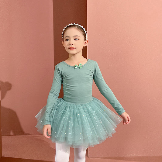 Sparkly chiffon Dance Dress kids Princess Tutu Dance Costume Autumn and winter long sleeve cotton Ballerina Outfit