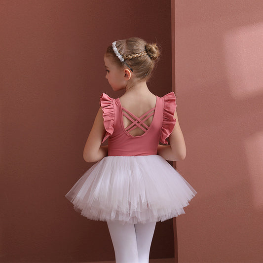 Detachable Tutu Dance Costume for girls kids Princess Little Swan Artistic Skate wears Crisscross Back  cotton