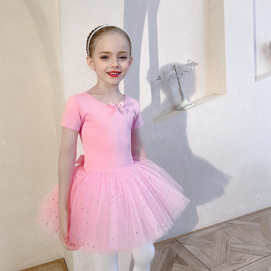 kids Ballet Tutu Skirts Gymnastics Leotard   Skirt Outfit Short Sleeve Ballerina Dress Set Performance Dance Wear