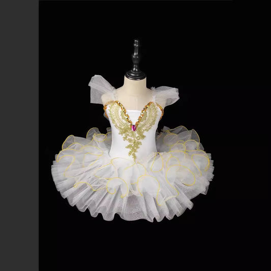 Ballet dance dress for children little swan performances  sheer dress, princess dress, tutu performance outfit