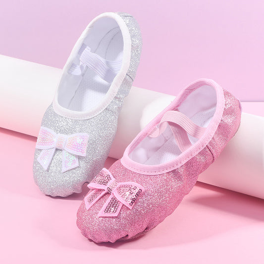 Shiny soft-soled dance shoes, kids' anti-slip ballet shoes, professional performance cat-strap shoes
