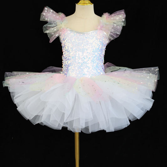 Beaded swan dance dress, children's ballet dress  professional performance costume TUTU net fabric dress