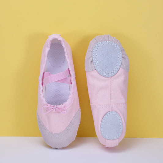 Pink leather head dance shoes, children's ballet shoes, anti-slip cat-claw shoes, soft-bottom performance shoes