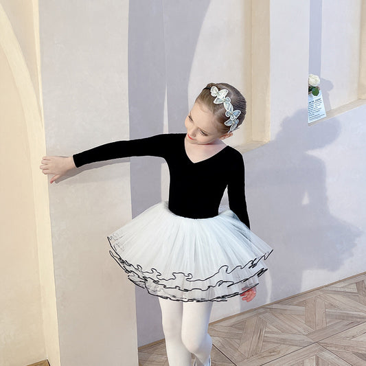 Long sleeve kids ballet dress Separate Ballet Leotards with white Gauze  Skirt Performance Costume Ballerina Outfit