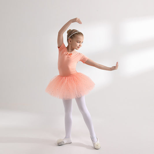 Chilren dance dress orange cotton girls Ballet Ballet short /long sleeve Dance Costume dance Training suit