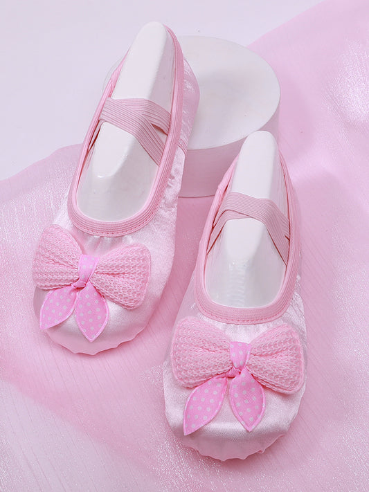 Two-bottom anti-slip kids' dance shoes girls pink ballet-style soft-soled shoes children bowknot soft-soled shoes