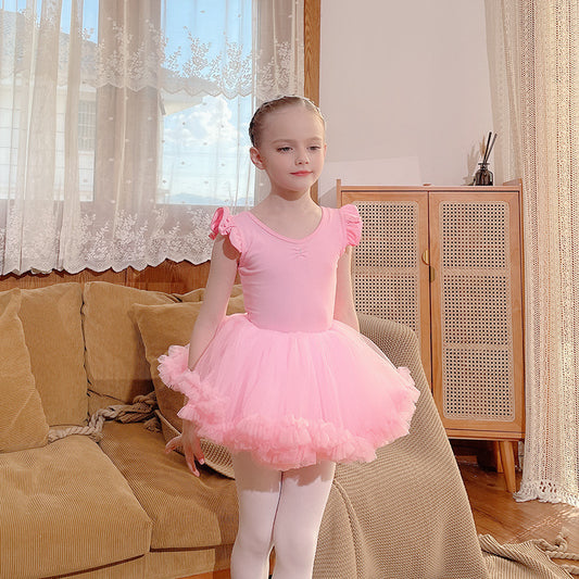 Sparkly chiffon kids Dance Dress  Detachable Girl Ballet Leotards with Skirt pink/white/yellow Ballerina Outfit