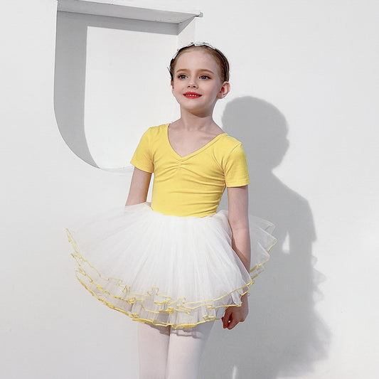 Girls Ballet Tutu Skirt Children's Jumpsuit Training Clothes Leotard For Gymnastics Skate Princess Long Sleeve Top Fluffy Fairy