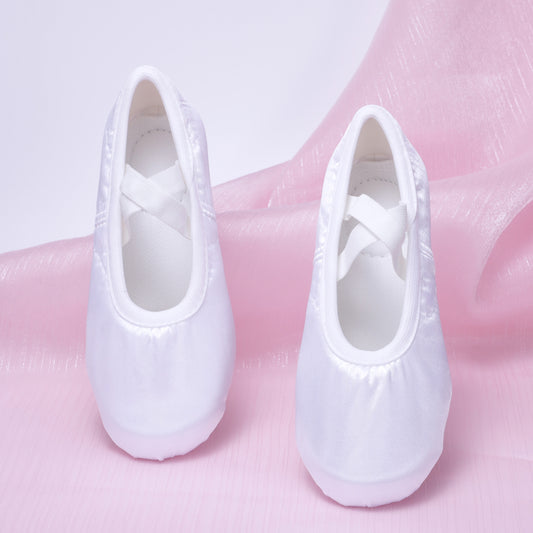 White children's satin dance shoes, figure shoes, yoga shoes, training cat-claw shoes, ballet dancing shoes