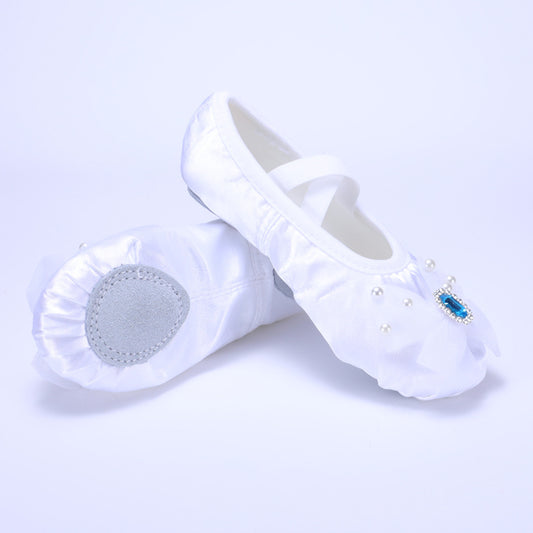 White Elsa Princess Dance Shoes, kids ballet shoes, soft-bottom anti-slip shoes,girls canvas cat-strap shoes