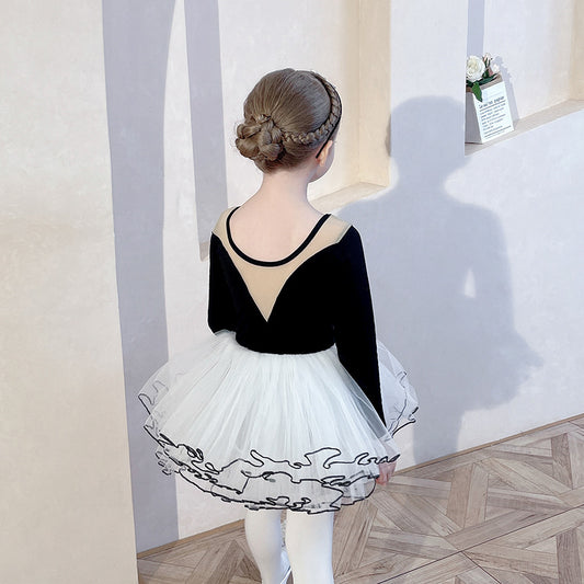 Black Little Swan Artistic Skate wears Girl Ballet Leotards with Gauze Skirt  Detachable Tutu Dance Costume Autumn and winter
