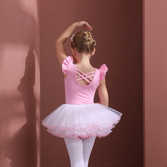 Girls Dance tutu dress for Ballet pink Detachable  Flutter Sleeve children Tutu Dance Costume Performance Costume