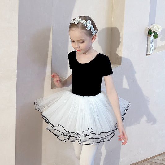 Girl Dresses Flutter Sleeve Leotard bow tie Back 4 Layers Fluffy Tutu Skirt  Gymnastics Skate Ballet Classic