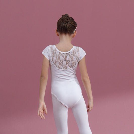 White Lace back kids dance Leotards 100% cotton girls ballet jumpsuits short/long sleeve Dance Costume