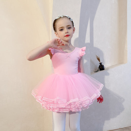 Four-layer chiffon pink children skirt short skirt Ballerina tutu skirt Girls Ballet Gauze skirt