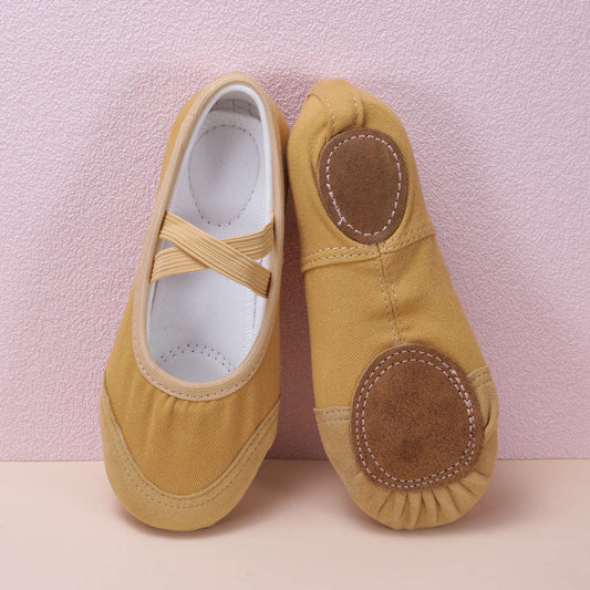 Sheepskin head camel color dancing shoes, leather head ballet shoes,kid's anti-slip dancing shoes,soft-bottom cat claw shoes