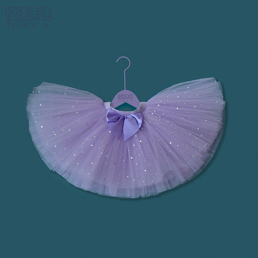 Children's dance dress half-length Gauze skirt girl's half skirt puffy skirt purple short skirt- ballet  skirt