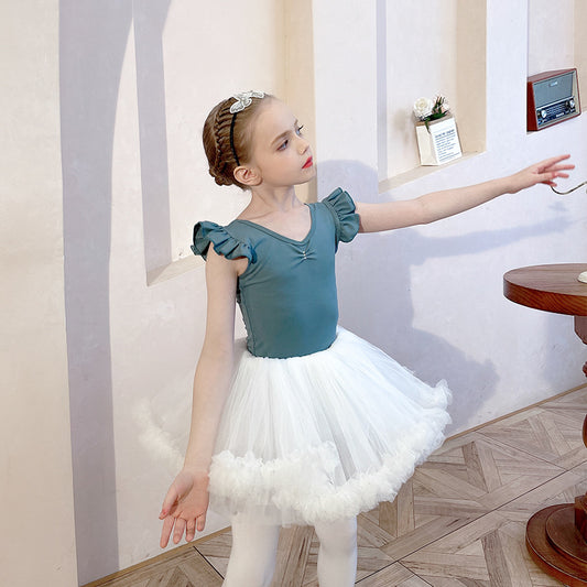 Girls Dance Ballet Leotard with Skirt Short Sleeve Ballerina Dancewear Rhythmic Gymnastics Classical purple