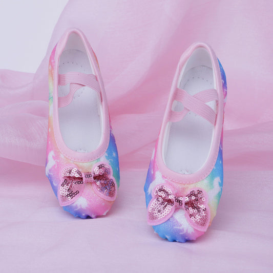 Rainbow-colored children's dance shoes, girls' ballet performance shoes, professional soft-soled anti-slip cat-claw shoes