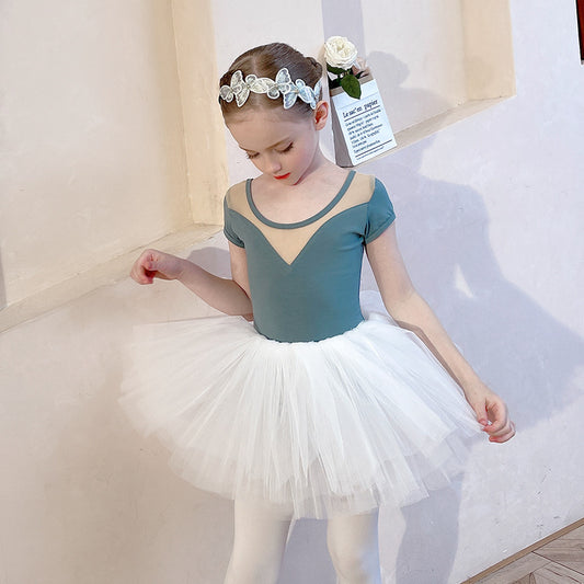 Chilren Ballet Leotards with white Skirt  tow pieces sets Detachable Dance Costume Training Performance Costume