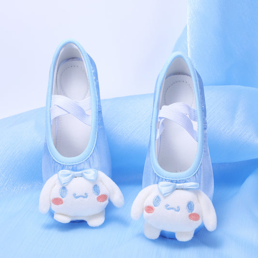 Cartoon blue dancing shoes, yoga and ballet anti-slip shoes, cute soft-soled cat-claw shoes for children