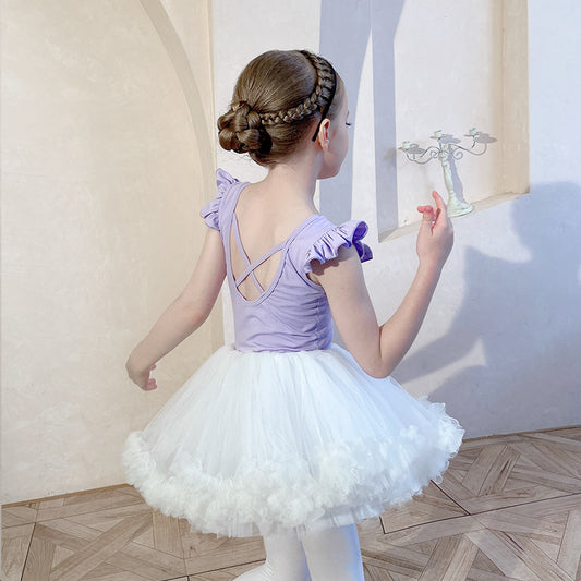 Kids Dance Ballet Leotard with Skirt fly Sleeve Ballerina Dance wear Rhythmic Gymnastics Classical girl's Costume Classical purple