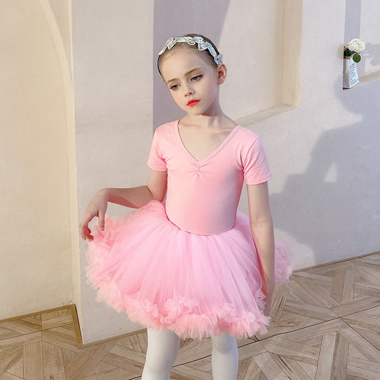 Ballet Dress Girls Training Skirt Tutu Classical Dance Clothes kids Examination Leotard Lace Stitching Pink