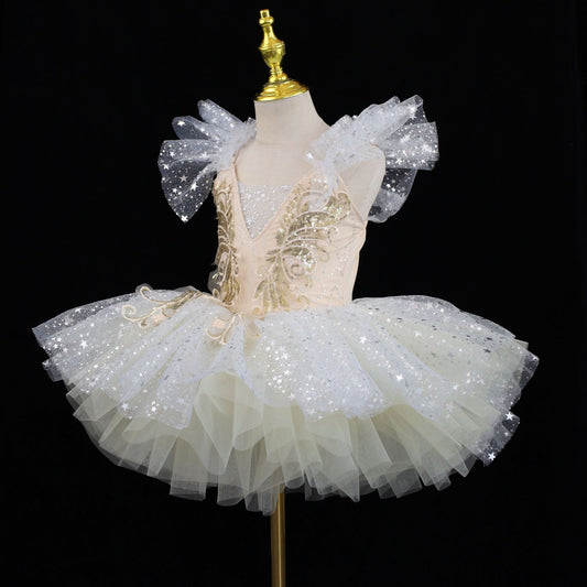 Professional ballet dress  Little swan sequined princess puff dress Stage children's  performance clothing Dance dress